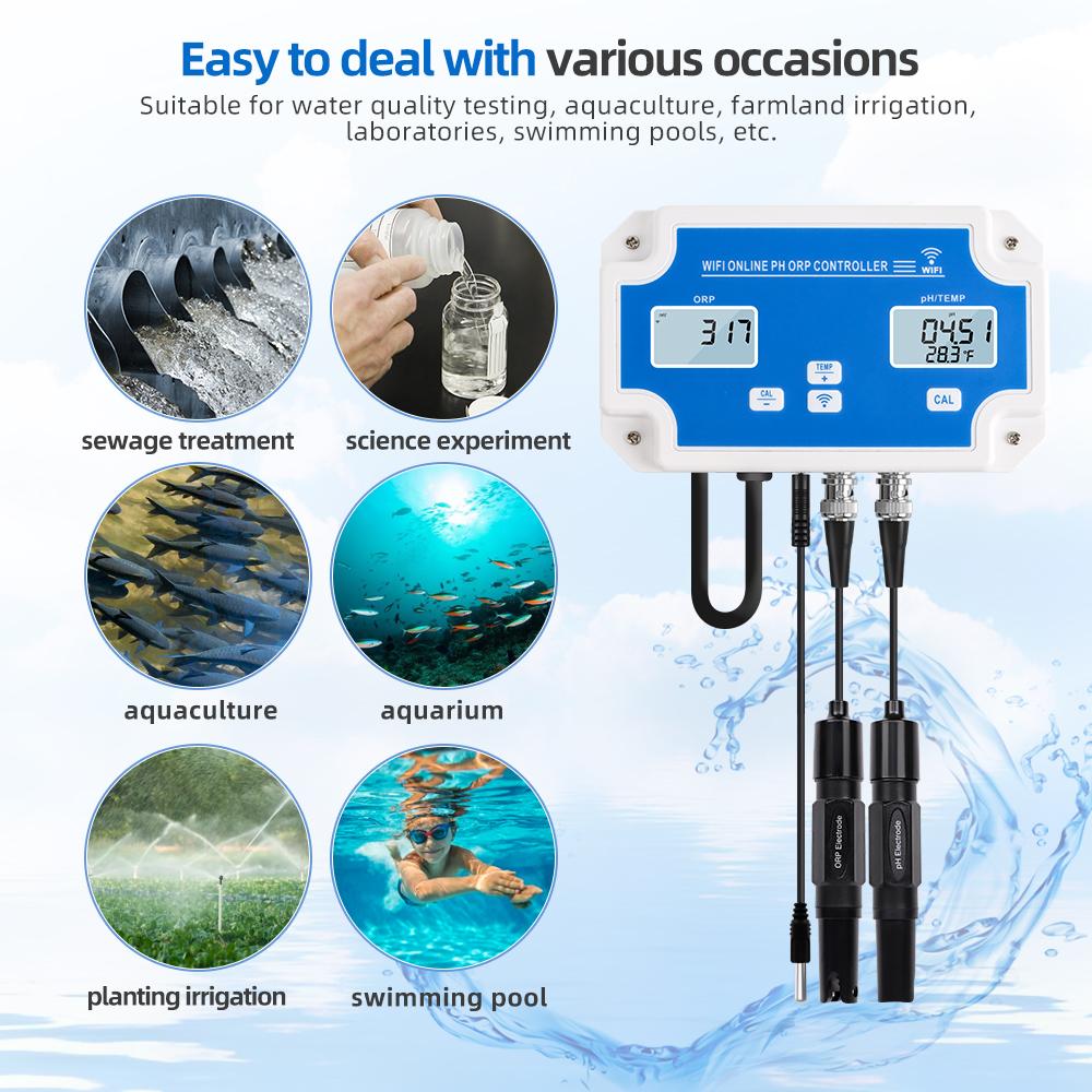 3 in1 WiFi Digital PH ORP Temp Meter Water Quality Tester Online Remote Multifunction Smart Monitor Tuya APP Control EU Plug