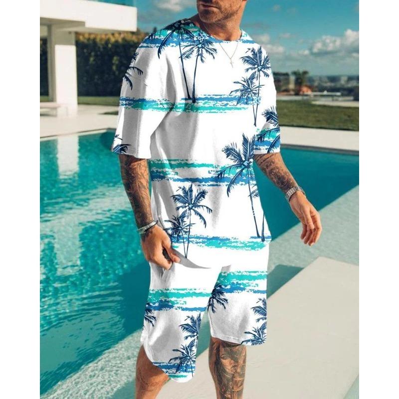 Summer Men's Clothing Letter 3d Print T Shirt Shorts Sets Male Breathable Tracksuits Plus Sized Men's T-shirts Suits Fashion Sportswear Set