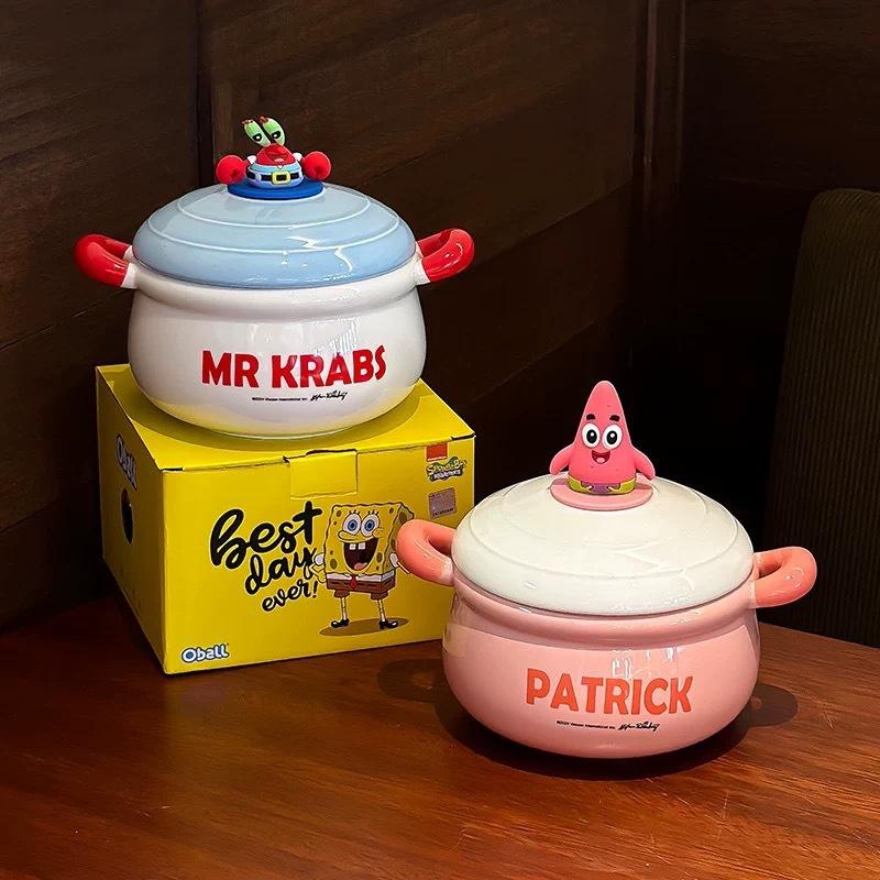 Cute Crab Boss Binaural Instant Noodle Bowl With Cover Dormitory Home Student Ceramic Soup Bowl Haiji Baby Hand Gift