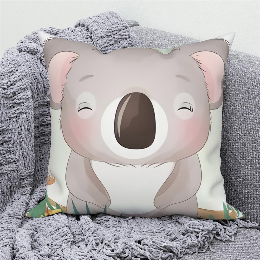 Juste De Coussin Blanche Avec Imprimé Animal De Dessin Animé Mignon, Taie D'oreiller Décorative Pour Canapé