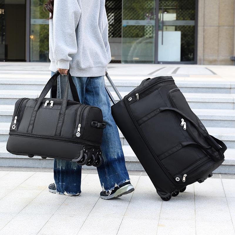 New Foldable Large-capacity Pull Rod Expansion Handbag Oxford Pull Rod Bag Multi-layer Storage Travel Bag Unisex Moving Bag