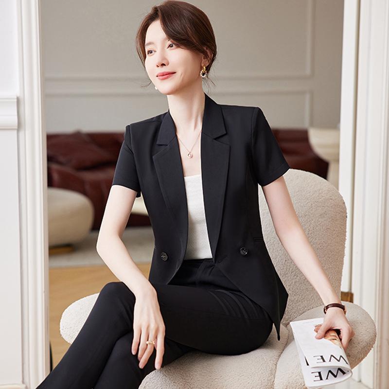 Women's Short-Sleeve Summer Professional Suit Set for Hotel Front Desk, Beauty Salon, and Gold Shop Manager Uniform