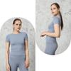 Women Sports Top Solid Color High Elastic Quick Drying Workout Shirt Short Sleeve Crew Neck Gym Apparel for Yoga Fitness