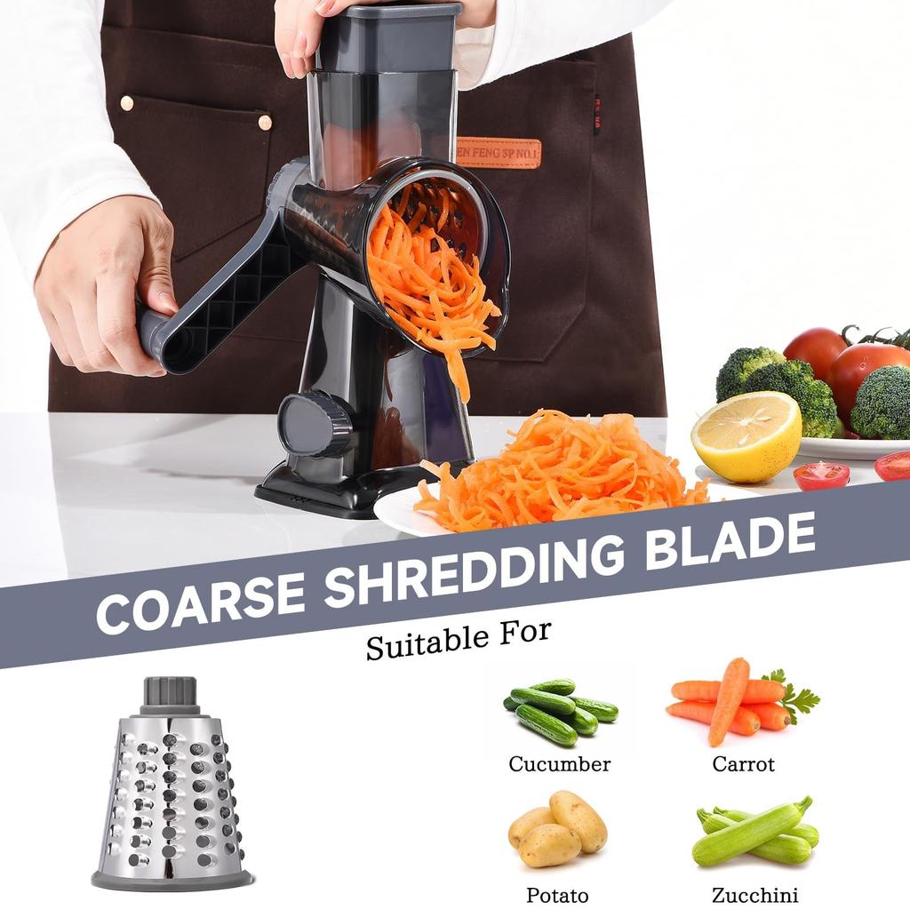 Feliator Manual Rotary Grater LYCENXI, 3 In 1, 3 Interchangeable Blades, for Cheese, Vegetables, Fruits Kitchen Shredder