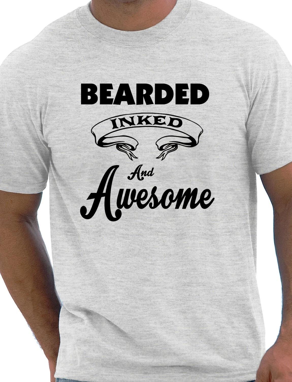 Bearded Inked & Awesome Tattoo Novelty Mens Gift T-Shirt Size S-XXL S