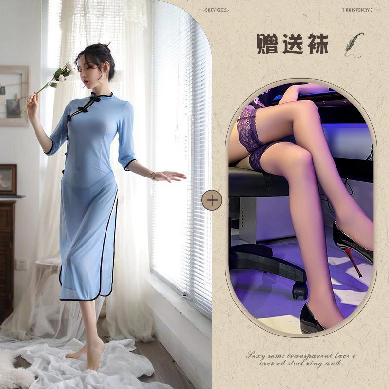 Sex underwear pajamas women's perspective side fork clothing sexy cheongsam nightdress new