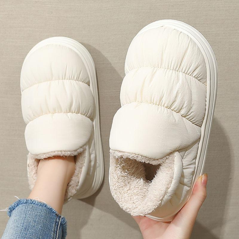 Cotton slippers women's winter down waterproof bag heel velvet warm thick-soled couple indoor household cotton shoes men's outer wear