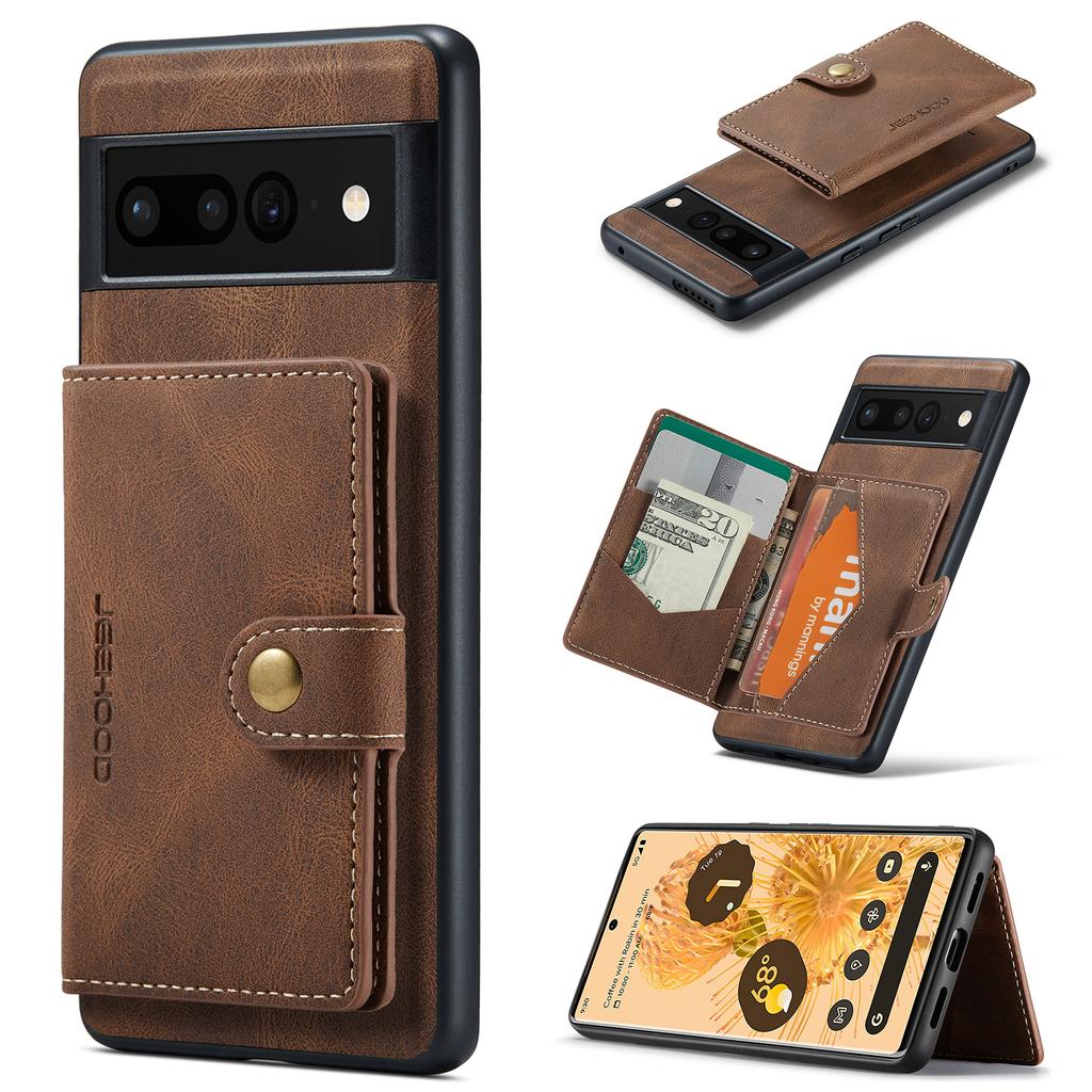 For Google Pixel 7 Pro 5G Case JEEHOOD J01 Retro Leather Phone Back Cover with Detachable Magnetic Card Holder