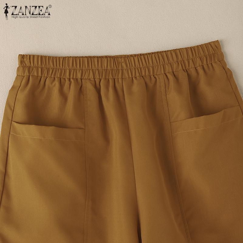 ZANZEA Women Casual Loose with Pocketed Elastic Waist Shorts