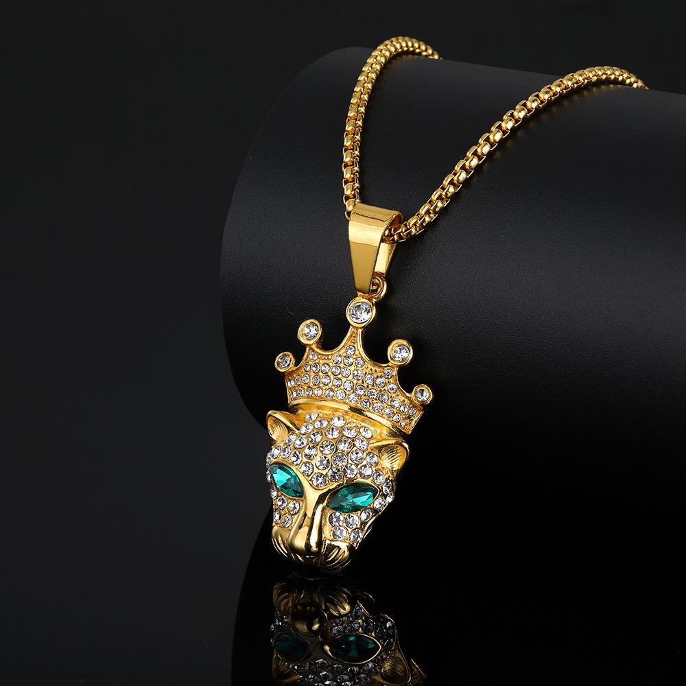 

Модное мужское ожерелье из нержавеющей стали в стиле хип-хоп с цирконием и подвеской в виде пантеры, леопарда, короны, с подвеской в виде ошейника, для мужчин и женщин