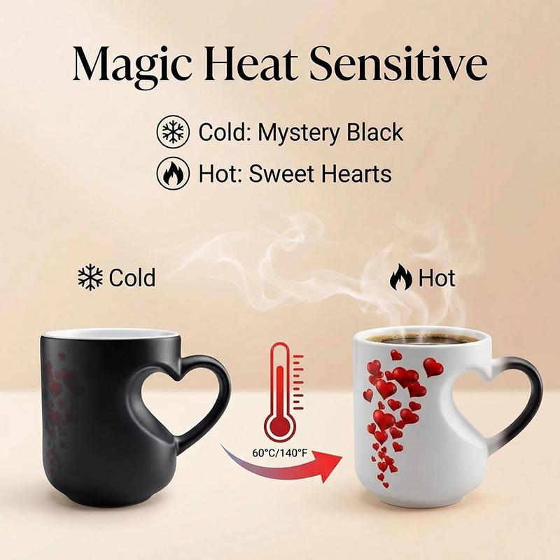 Heart-Shaped Color Changing Magic Ceramic Mug Funny Color Changing Coffee Cup With Handle That Reveals Surprise Design·