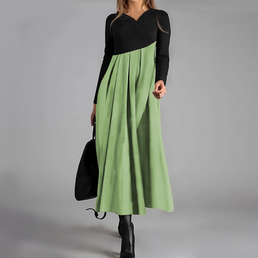 Ladies' Casual V-neck Long Sleeved Dress Color Loose And Oversized Dress