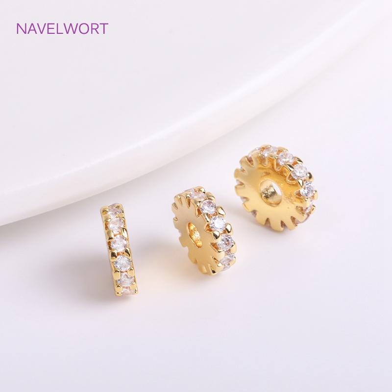 14K Gold Plated Hollow Spacer Beads Brass Metal Inlaid Zircon Jewelry Making Beads High Quality Round Beads Wholesale