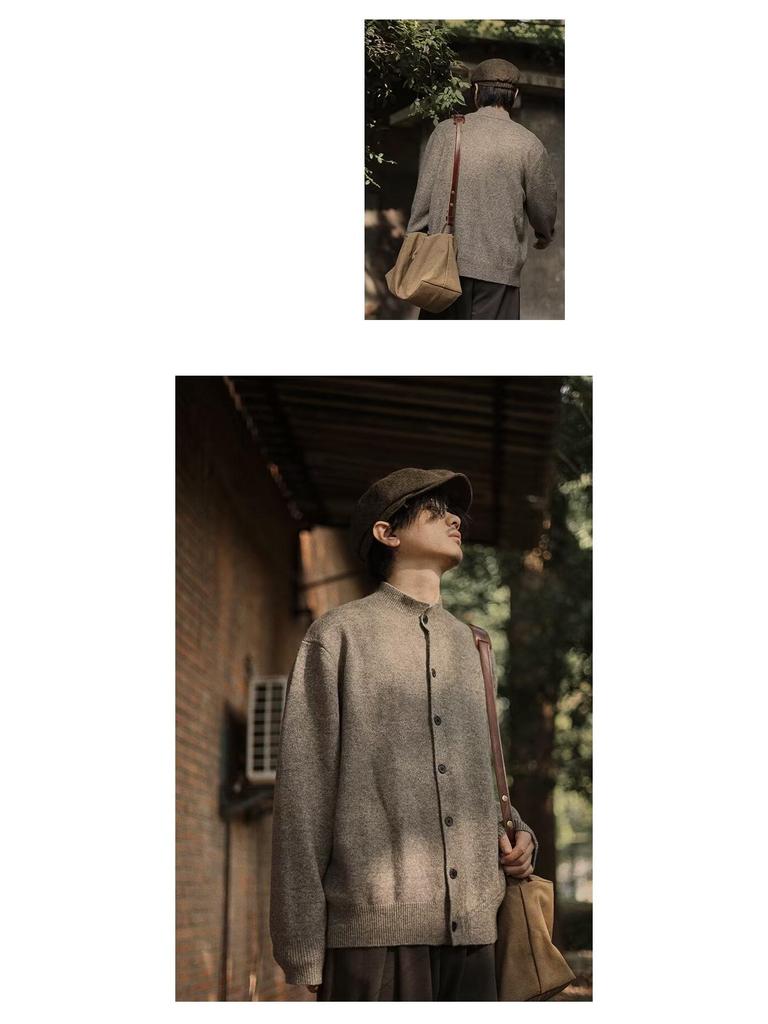 Unisex Retro Einfarbige Strickjacke mit Stehkragen - Old Money Style Vielseitige Strickware