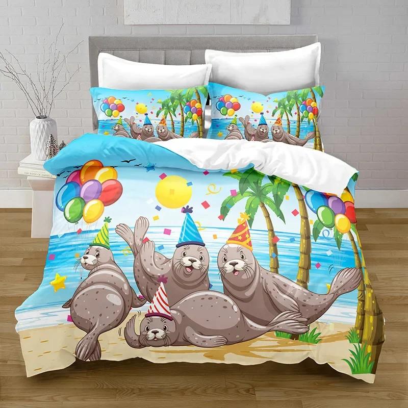 Cartoon Ozeanfisch Bettbezug Marine Thema Bettwäscheset Einzelbett für Jungen Mädchen Dekor Mikrofaser Meer Unterwasserwelt Bettdeckenbezug