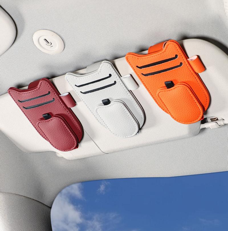 Magnetic Car Glasses Clip Sun Visor Sunglasses Holder Multifunctional PU Eyeglasses Hanger Portable Ticket Card Clip Auto Parts