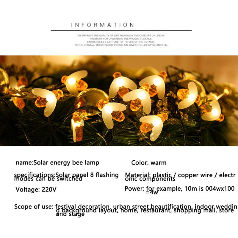 Bee Shape Led Solar String Lights Energisparende Utendørs Lights For Gjerde Plen Patio Garden