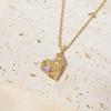 Purple Teardrop Zirconia Heart Pendant Necklace, Golden Tone Dainty Jewelry for Women