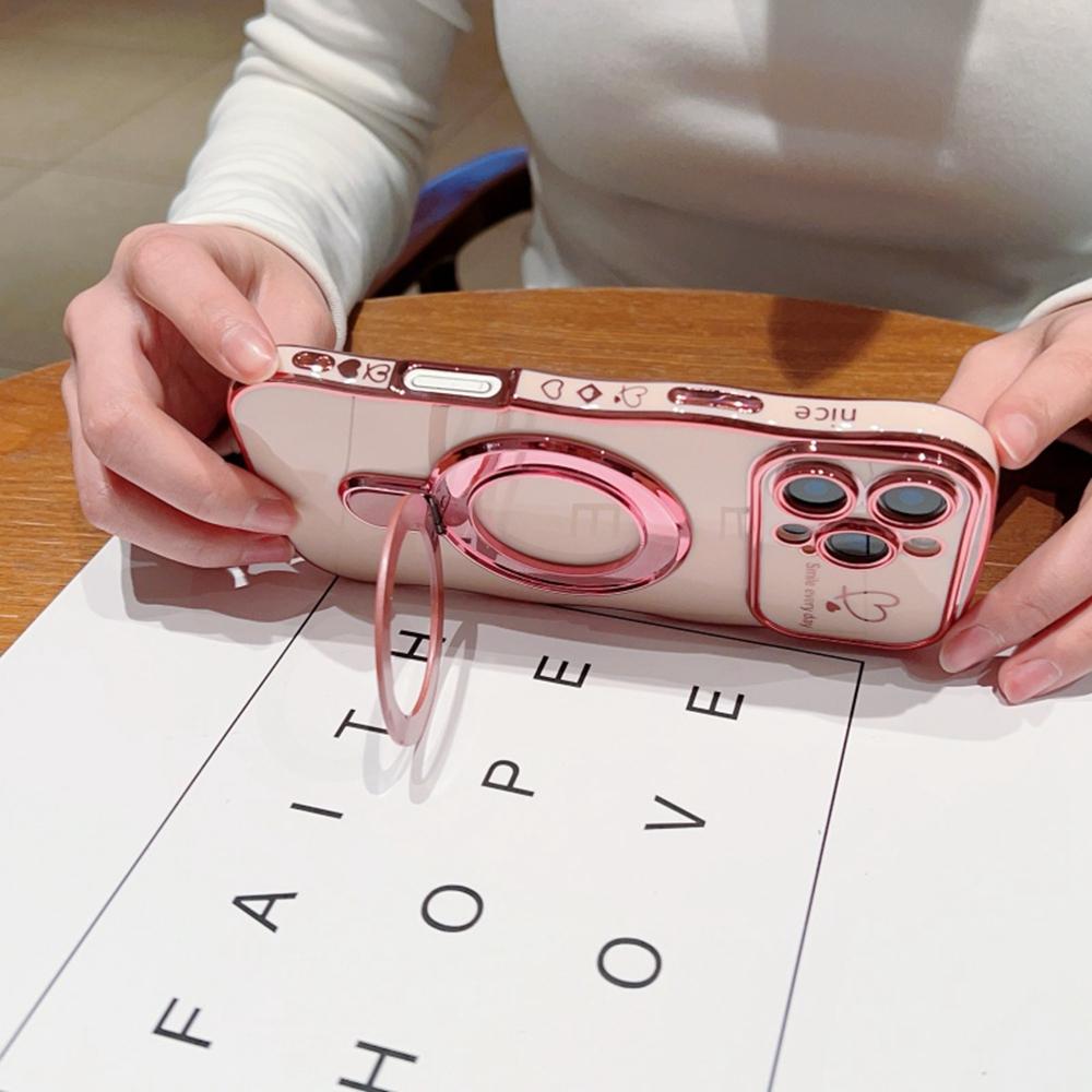 For iPhone 16 Pro Max Case with Kickstand TPU Phone Back Cover Curly Shape Love Heart