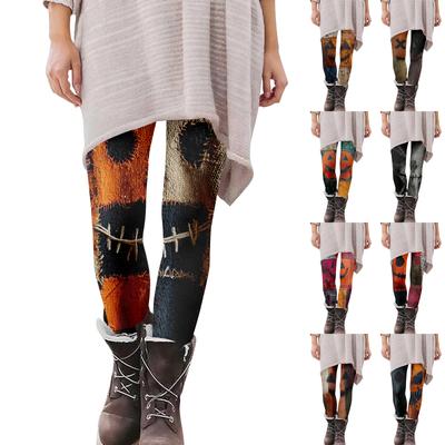 Women's Casual Fashion Outdoor Halloween Printed Slim Elastic Yoga Pants Cropped Pants