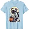 Mummy Black Cat Halloween Graphic Tee Cute Cartoon Kitten Trick Or Treat T-Shirt