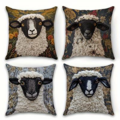 1/4pcs Sheep Patterned Pillowcases Sofa Cushion Cover Home Bedroom Room Decoration