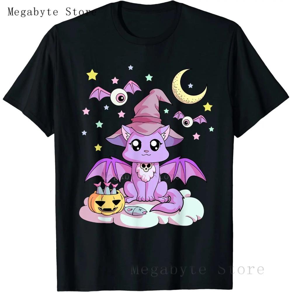 Pastel Goth T Shirt Men Women Kawaii Cartoon Gothic Cat Clothes Harajuku Shirt Unisex Graphic Tees Female Hip Hop T-shirt Male