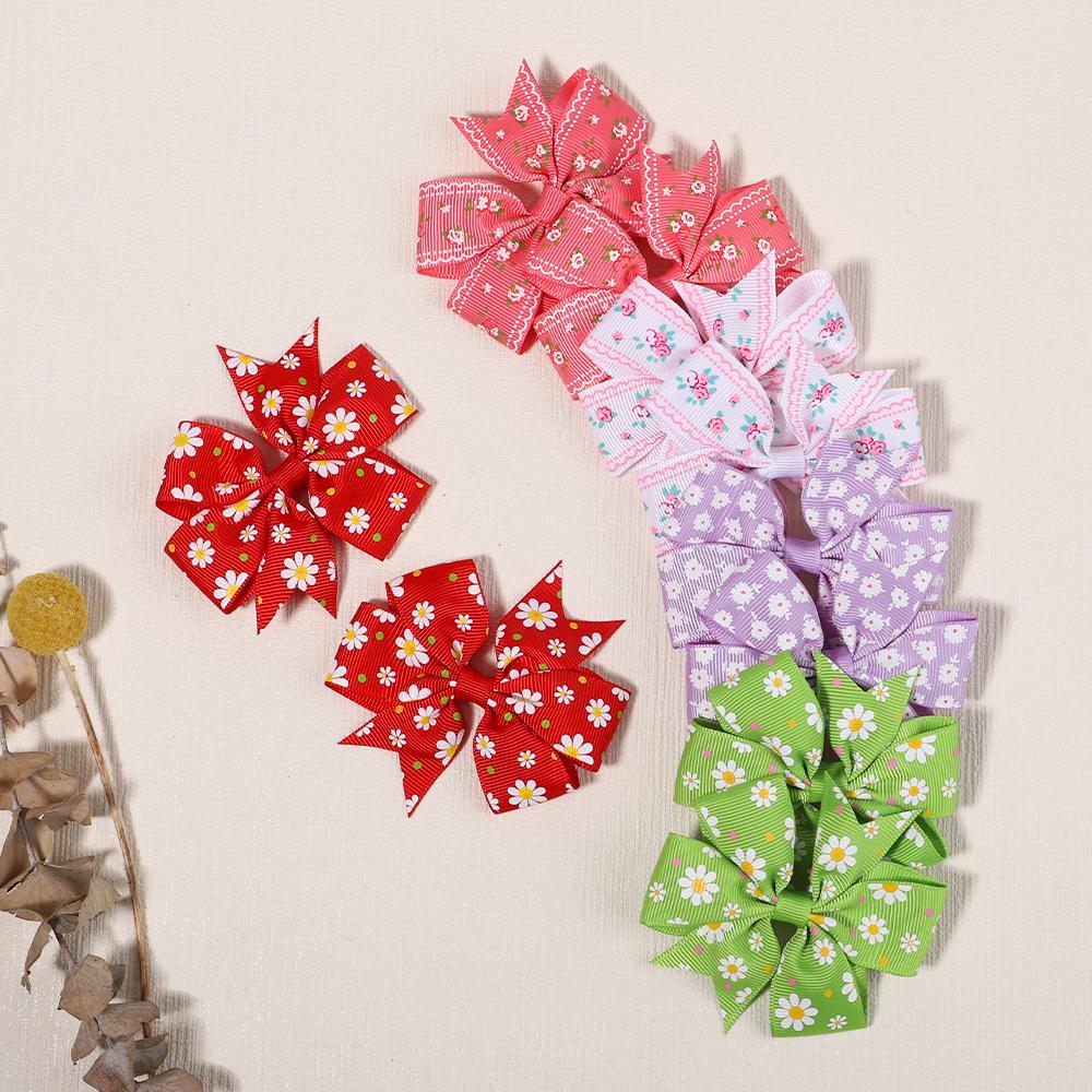 20pcs/lot Printed Daisy Flower Hairpins Hair Bows with Clip for Baby Girls Grosgrain Ribbon Hair Clip Barrettes Hair Accessories