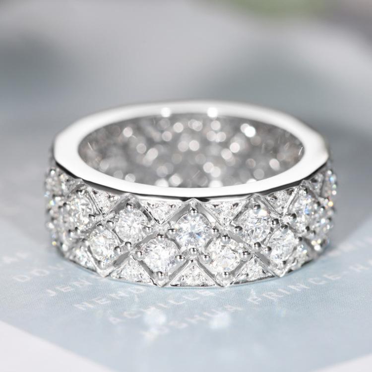 Platinový diamantový prsten Kontrola Plný diamant Módní dívčí prsten Super Lesklý Luxusní Ukázat Velké Peníze