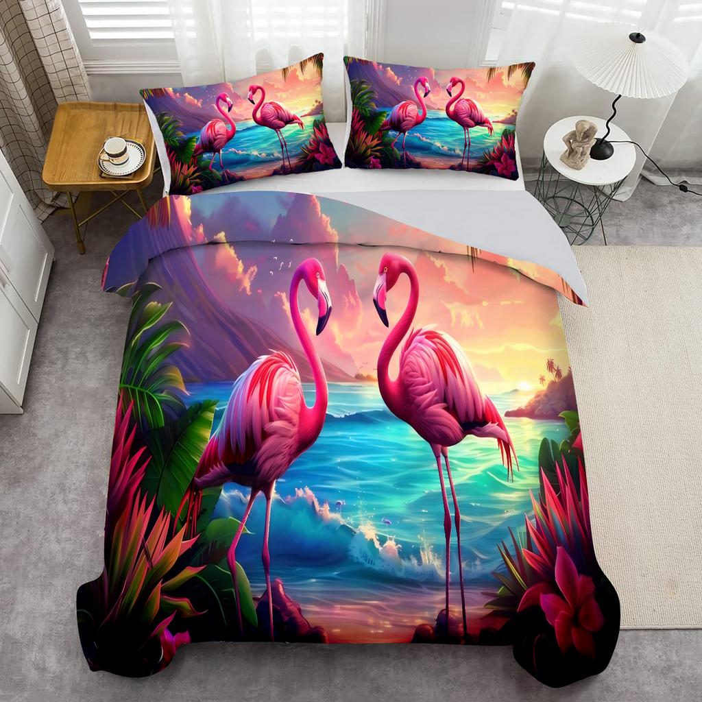 Tropical Flamingo Pattern 3D Printed Quilt Cover Set Elegant Soft Comfortable Bedding Set Home Textiles Duvet Cover Pillowcases