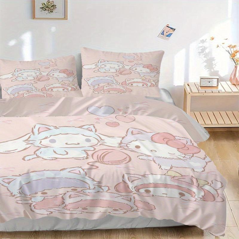 

3pcs Hello Kitty and Friends Playing With Fur Balls Printed Quilt Set - Soft and Comfortable Quilt Cover for Bedroom, Guest Room and Dormito 135x200cm