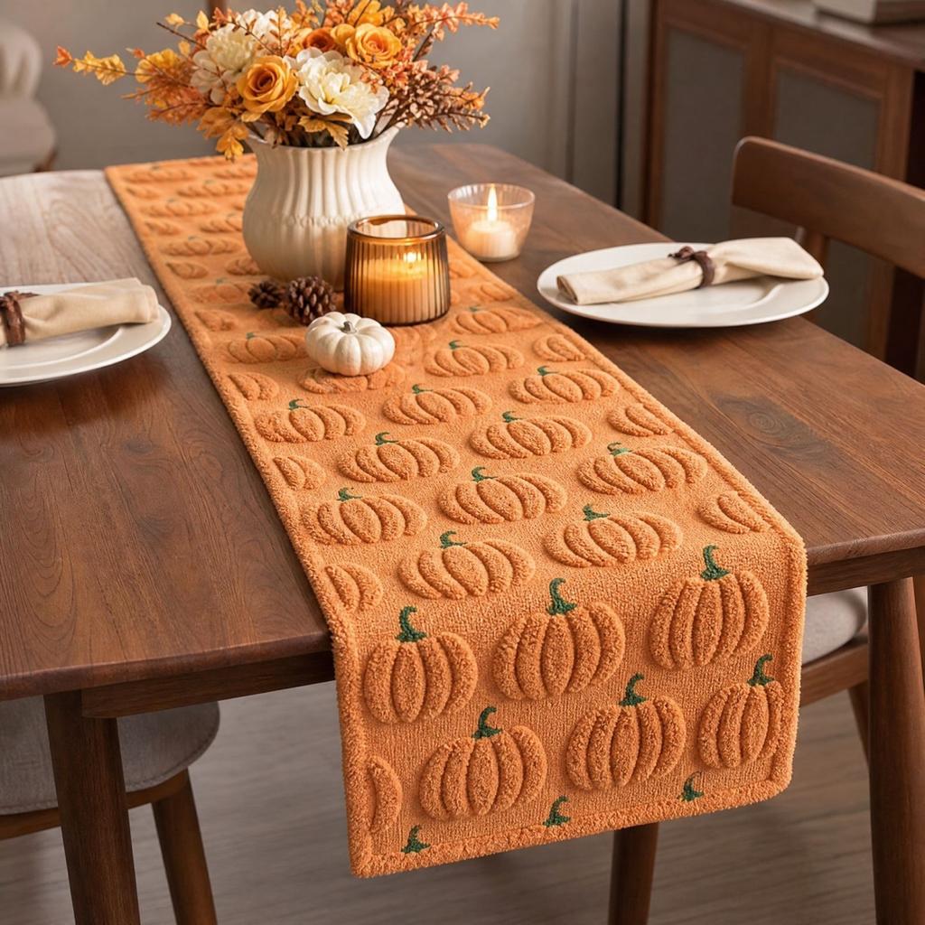 Halloween Pumpkin Embroidered Table Runner for Dining Table Decoration, 183 33 cm