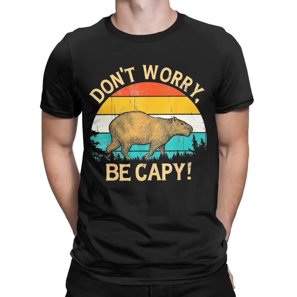Capybara Retro Style Don't Worry Be Capy Men T Shirt Leisure Tee Shirt O Neck T-Shirt 100% Cotton Gift Idea Clothing