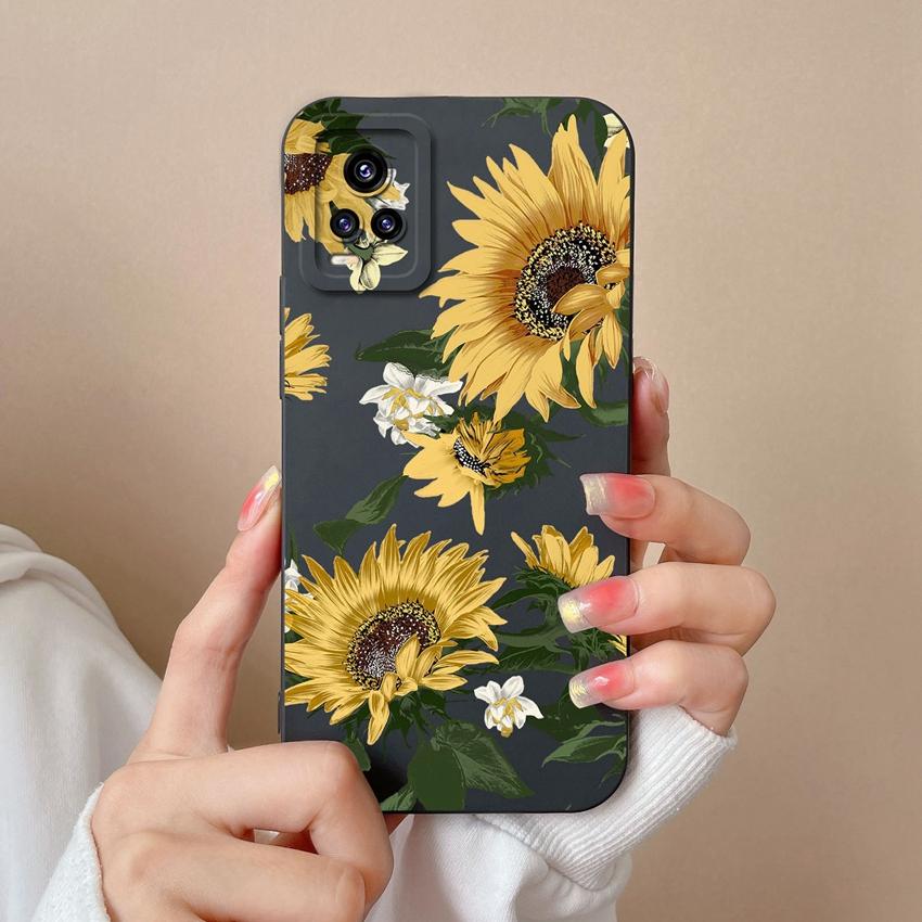 For Vivo S16 Y77 S19 S10 V17 V20 Y75 Phone Case Sunflower Petals Pattern Liquid Silicone Shockproof Protective Soft Back Cover For Vivo Bumper Housing