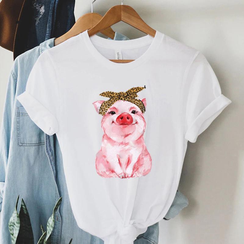 

Kawaii Pink Pig Print T Shirt Women Sweet Style Cute Animal Teen Girls Shirt Summer Short Sleeve Tops Tees Fashion Women Tshirt S
