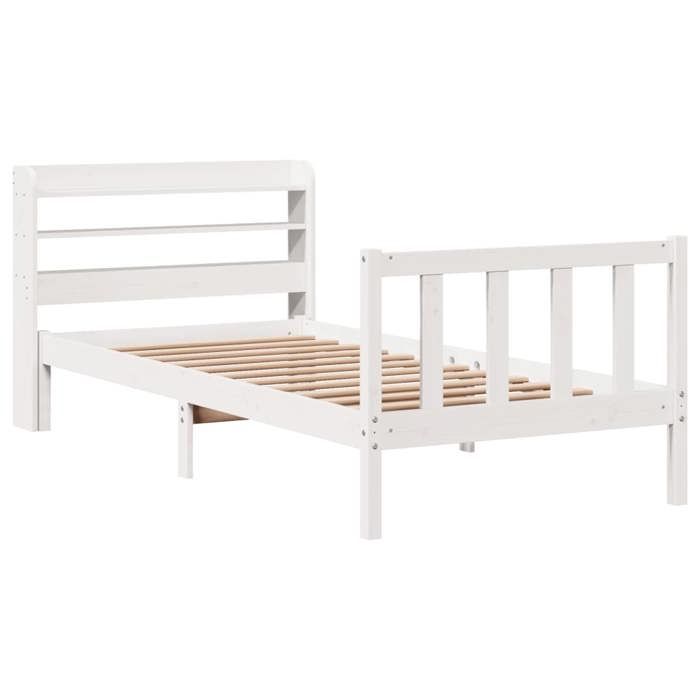 VidaXL Cadre de lit avec tête de lit blanc 90x200cm bois de pin massif, lit, mobilier de chambre à coucher, lit en bois, lit 3306575