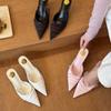 Beautiful to foul white lace pointed high heels women's stiletto spring and summer half slippers versatile