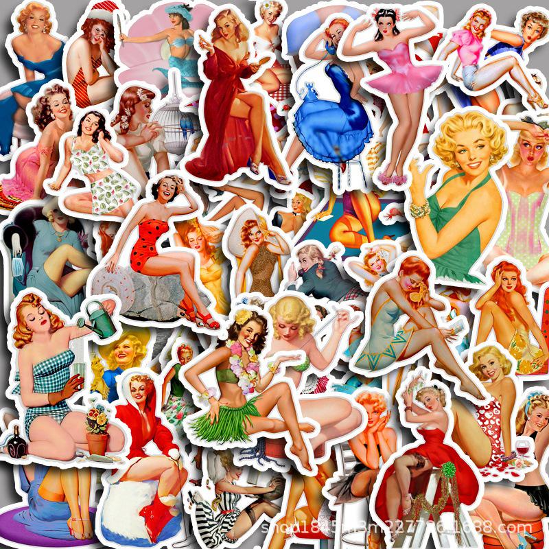Retro European & American Beauty Sticker Set: 60 Unique Journal, Laptop & Bottle Decals