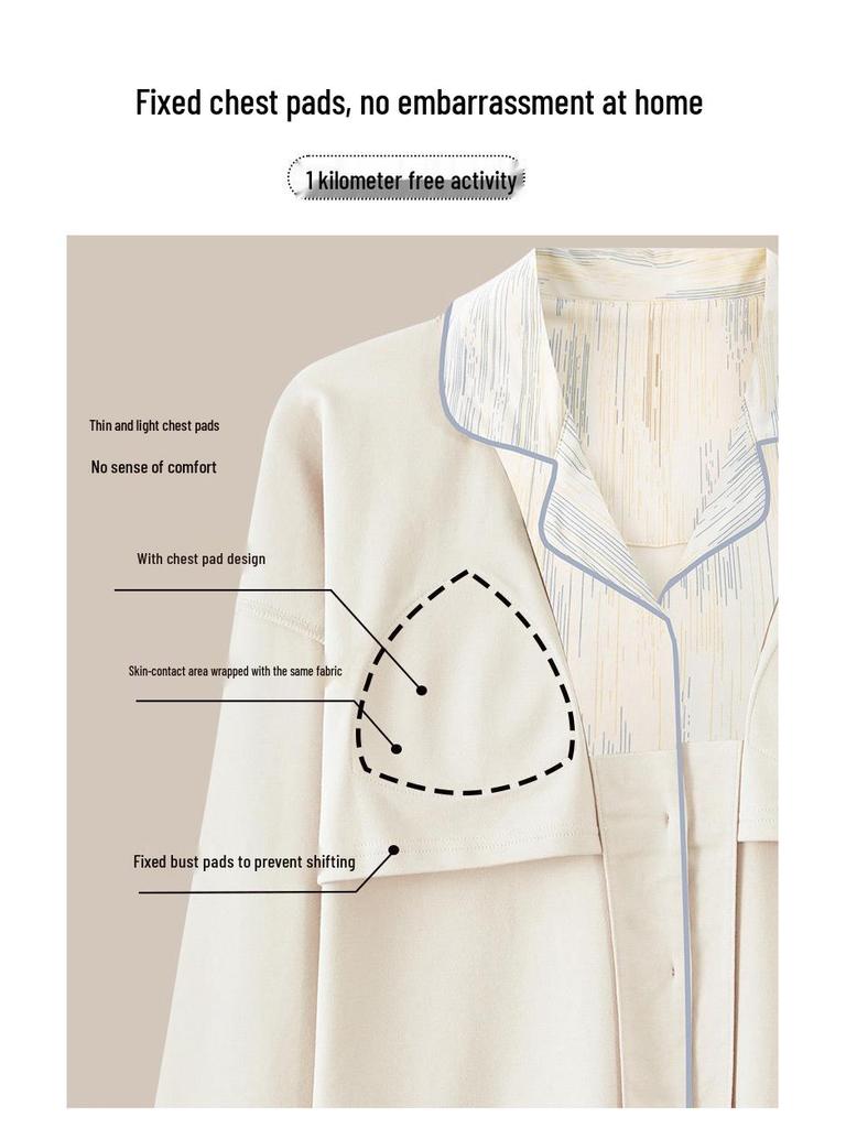 Couple's Korean Style Cotton Pajama Set with Long Sleeve Lapel Cardigan and Chest Pads for Plus Size Women and Men – Autumn/Winter Homewear.