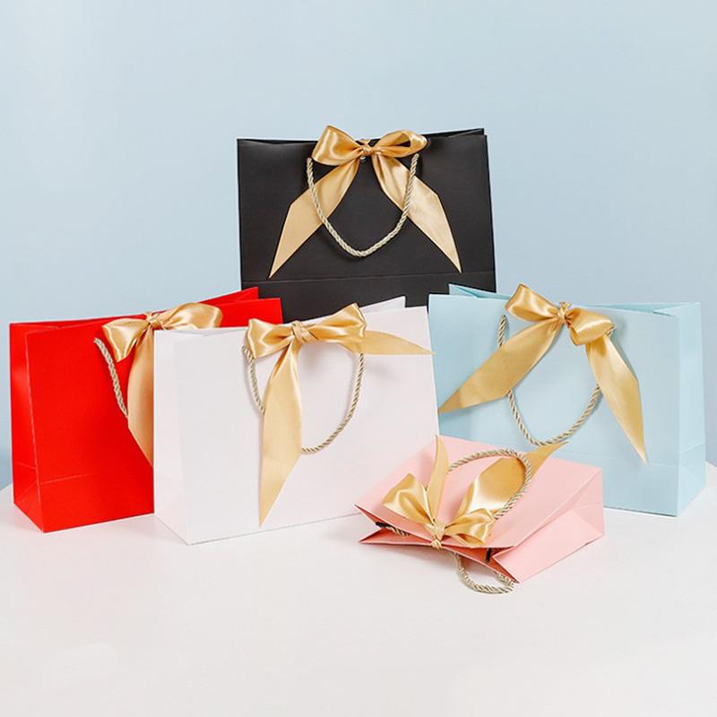 1 buc. Sac de cadou multicolor sac de hârtie pentru cadou pentru pijama haine hârtie kraft cărți fundă panglică portabil cu mâner