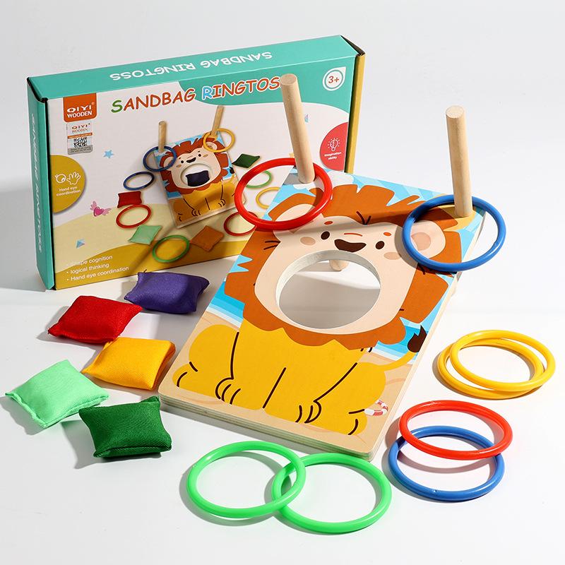

Wooden cartoon throwing traps, rings, throwing sandbags, sandbags, interactive toys for children