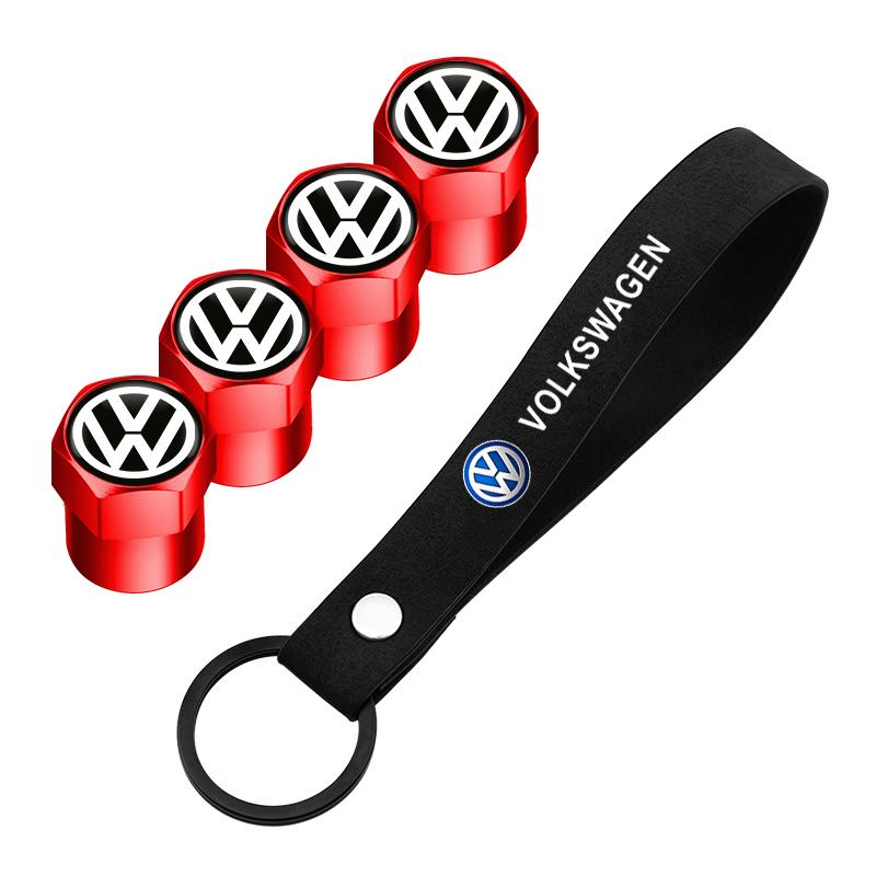 Hub Caps Tire Valve Stem Cap+Keychain Set Dustproof And Practical For Volkswagen GOLF Polo Tiguan VW GTI PASSAT RL7BD4