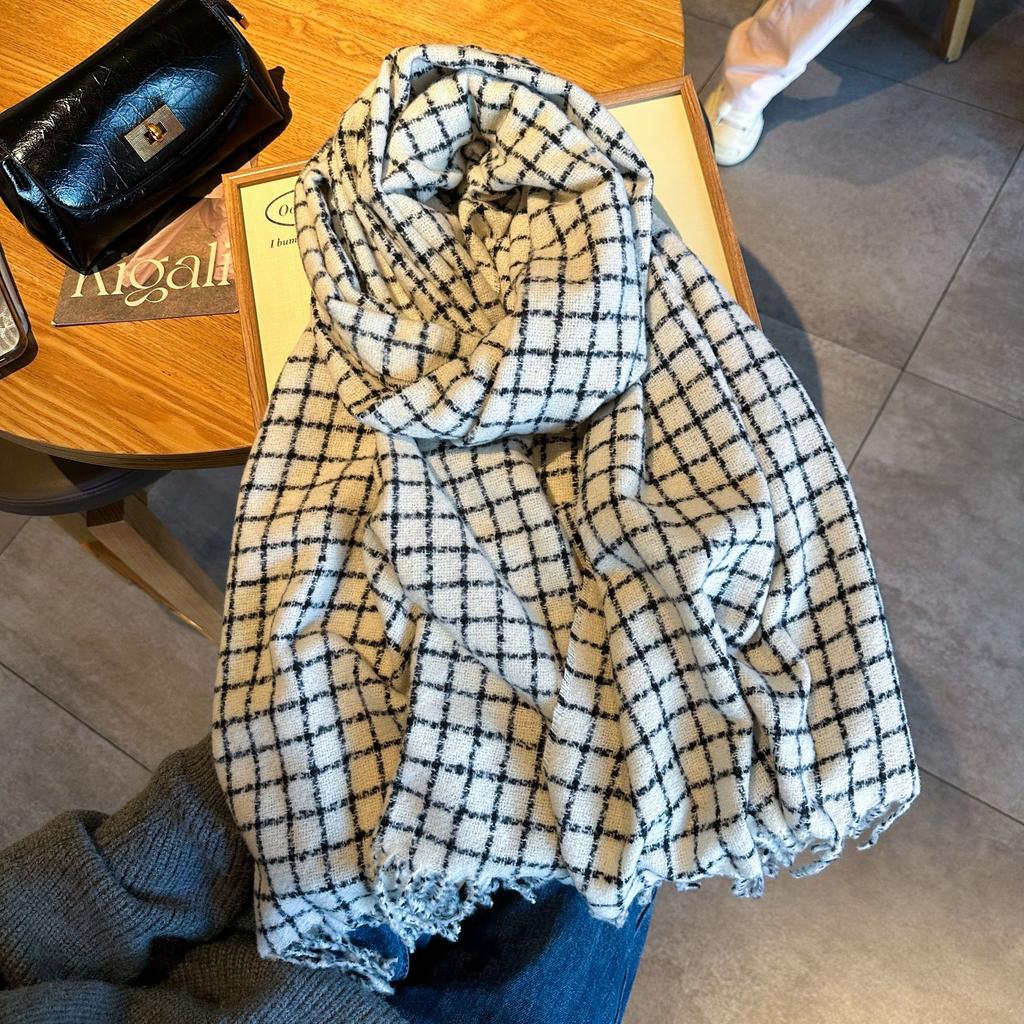 Autumn and Winter High End Houndstooth Fringed Scarf for Girls  Korean Style Versatile Thickened Warm Scarf Long Shawl