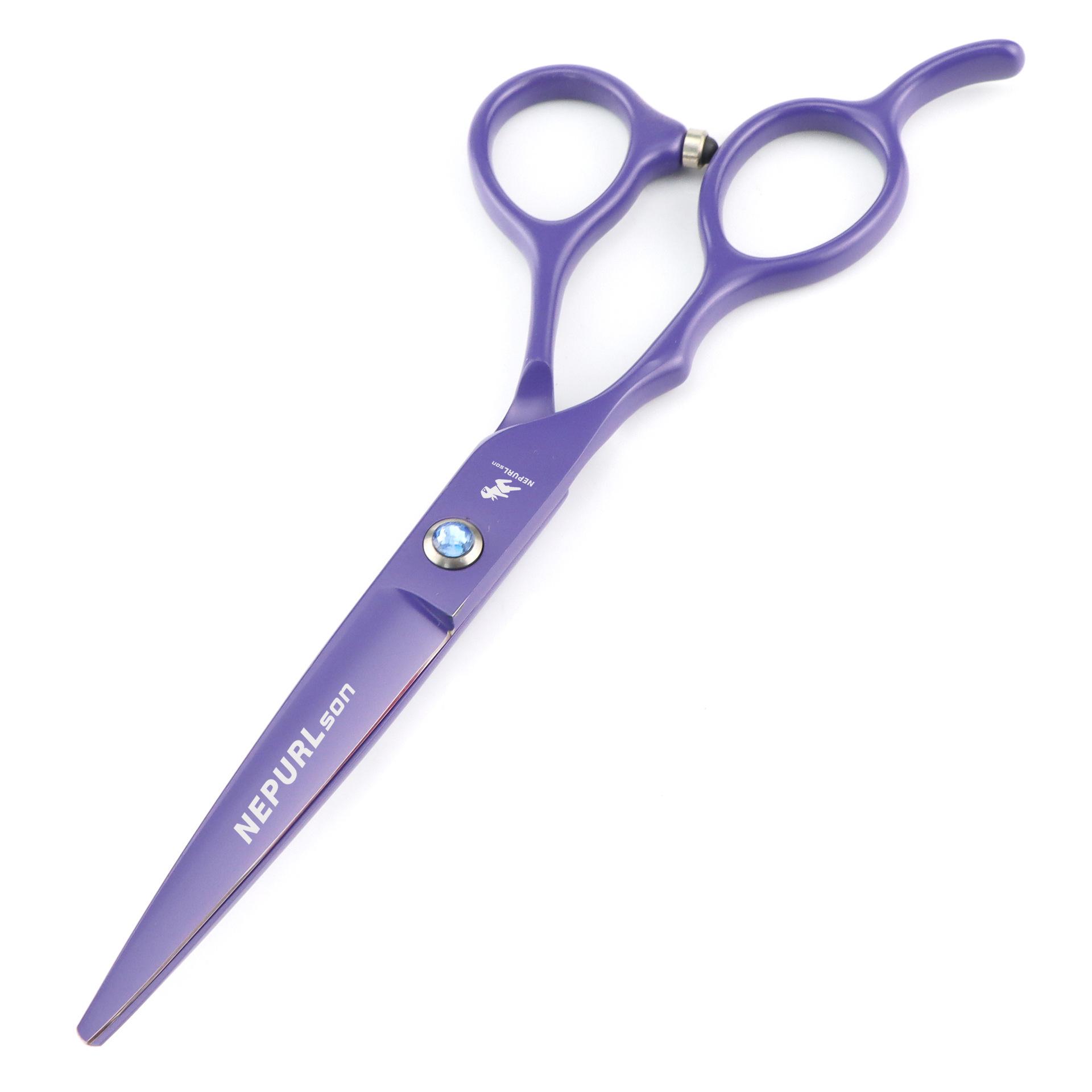 Painted Violet Left-Handed Scissors: Flat, Straight, & Thinning Shears