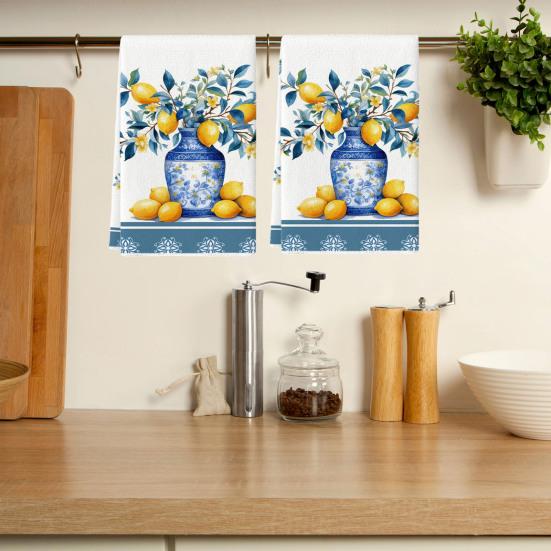 Citron kökshandduk Mikrofiber Absorberande disktrasa Lantlig diskduk Handduk för kök badrum Kustfestinredning