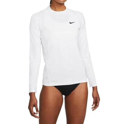 Nike Essenziale Hydroguard Outdoor Casual Sportivo Girocollo Manica Lunga Costume da Bagno Due Pezzi Costume da Bagno Donna Bianco NESSA386-100