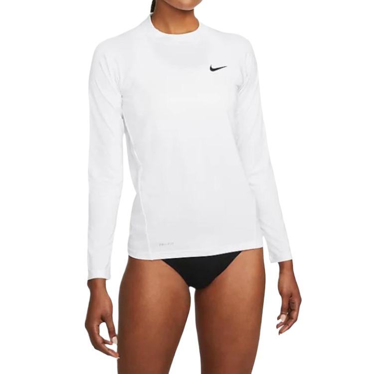 Nike Essenziale Hydroguard Outdoor Casual Sportivo Girocollo Manica Lunga Costume da Bagno Due Pezzi Costume da Bagno Donna Bianco NESSA386-100