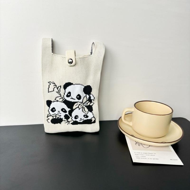 Panda Mobile Phone Bag Cute Knitted Bag High Sense Personality Versatile Dopamine Shoulder Messenger Bag Dopamine Wind