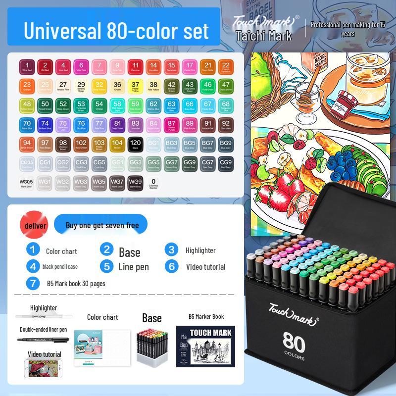 Dual-Tip Art Marker Set - 120 Colors, Hard Tip, Oil-Based for Students