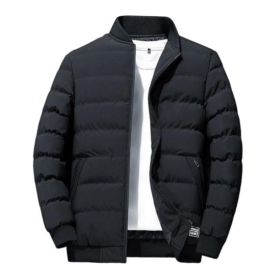 Men Jacket Cotton Padded Long Sleeve Solid Color Stand Collar Coldproof Winter Coat Baseball Jacket Streetwear